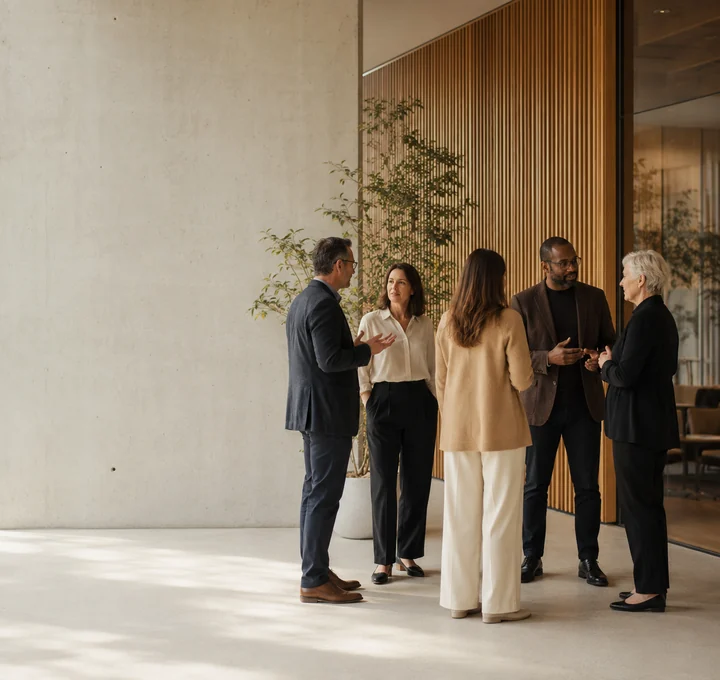 Cinq dirigeantes et dirigeants en discussion lors d'un rendez-vous FOROM